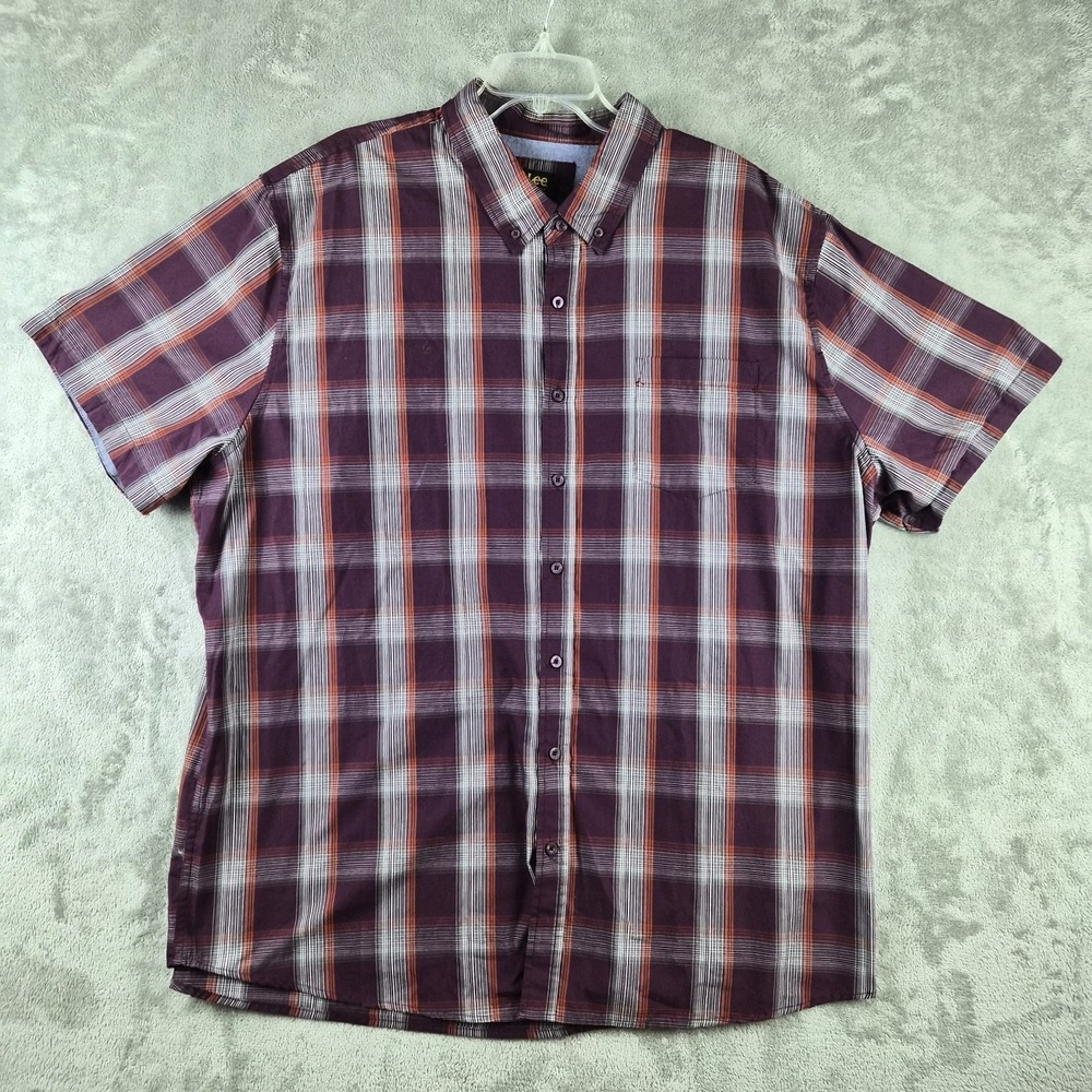 Lee Shirt Mens 3XL Regular Fit Plaid Purple Gray Short Sleeve Big And Tall XXXL